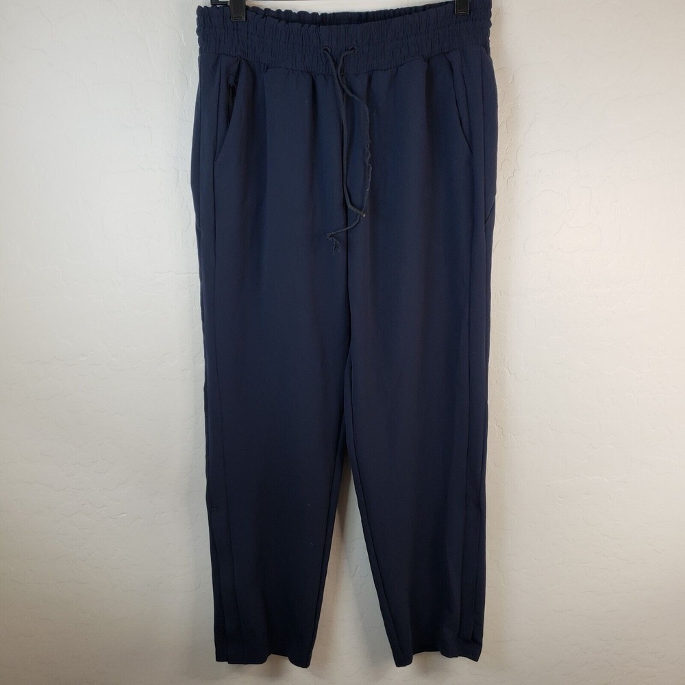Athleta Metropolis Straight Leg Ankle Zip Pants Navy Blue Womens 8 Elastic Waist